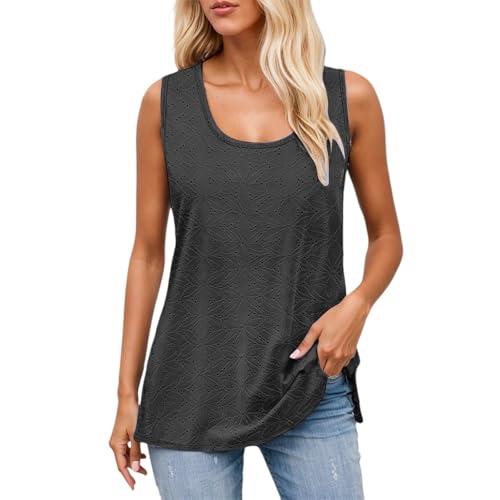 Damen T-Shirt Rundhalsausschnitt lockere Passform ärmellos modisch bequem ideal für Freizeit Alltag (Black, XL)