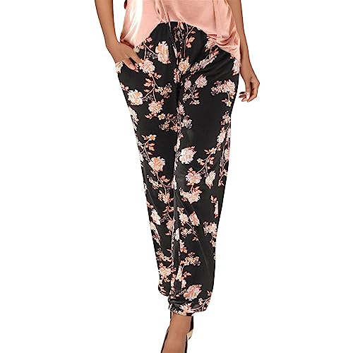 Generisch Haremshose Damen Sommer Lange Schlupfhose Boho Strandhose Leicht Freizeithose Loose Sommerhose Frauen Pant Mit Taschen Straight Bein Hosen Sommerhosen Stoffhose Jogginghose Yogahose