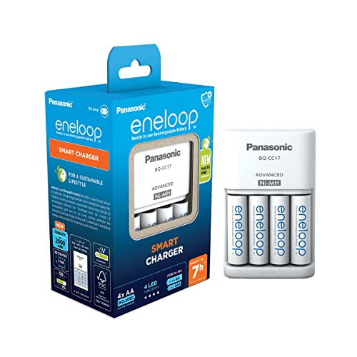 eneloop Smart Ladegerät, für 1-4 AA/AAA NI-MH Akkus, 7 Stunden Ladezeit, 7 Sicherheitsfunktionen, inkl. 4 eneloop AA Akkus (2000 mAh)