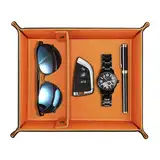 SITHON Taschenleerer, Tablett Organizer Ablage Aufbewahrungsbox Abnehmbare 2 Fächer Kunstleder Ablageschale für Handy Schmuck Schlüssel Kleingeld Geldbörse und Büroausstattung, (Schwarz/Orange)