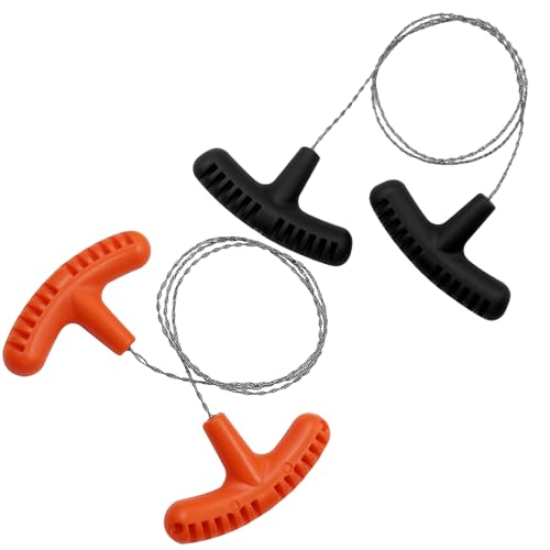 2 Stück Seilsäge,Drahtsäge,Sägedraht,Drahtsäge für Holz,Taschensäge Aus Edelstahl,Langer Orange Stil - 70 cm, Kurzer Schwarzer Stil 63 cm,Wird Für Camping- Und überlebungssäge Im Freien Verwendet