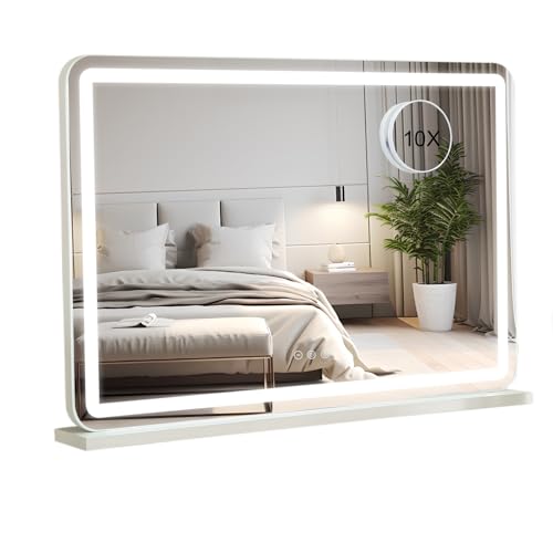 Buildonely Hollywood Schminkspiegel mit Beleuchtung, 80x55cm Schminkspiegel mit LED Licht Dimmbare 3 Lichtmodi, Groß Spiegel mit Touch Control, Tischplatte, Wandhalterung