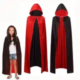 CTYESGH alloween Kostüm Vampir Kostüm Umhang mit Kapuze für Damen, Herren, Gruselig Erwachsene Vampire Costume für Karneval,Fasching, Schwarz-Rot Junge Mädchen Kapuzenumhang(90CM)