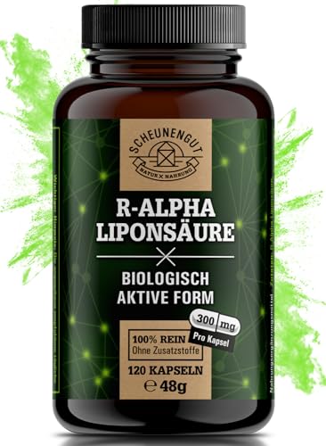 Alpha Liponsäure 300mg - WICHTIG: Zertifiziert Laborgeprüft und Vegan I 120 Kapseln R Alpha Liponsäure I körpereigene Form = Optimale Bioverfügbarkeit I aus DE I SCHEUNENGUT®