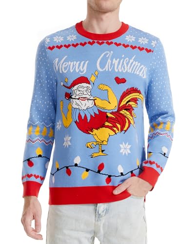 Runhit Hässliche Weihnachtspullover Herren Ugly Christmas Sweater Lustig Unisex Xmas Strick Pullover Huhn L