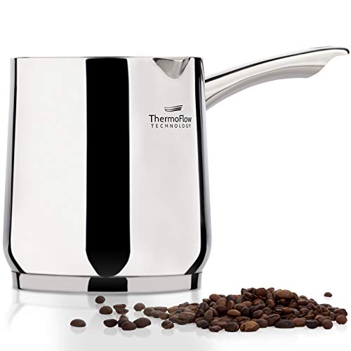 ROSMARINO Edelstahl-Induktions-Moka-Kanne, 700 ml, moderne türkische Cezve-Kaffeekanne mit 3-lagigem Stahlboden, geeignet für Induktions-, Elektro-, Glaskeramik-, Gasherde und Geschirrspüler