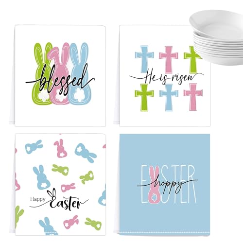 Küchentücher, Küchentücher Ostern – 4 x Geschirrtücher – Mikrofasertücher 23,2 x 15,7 Zoll für die Reinigung der Küche und das Spülen von Geschirr, Osterdekor