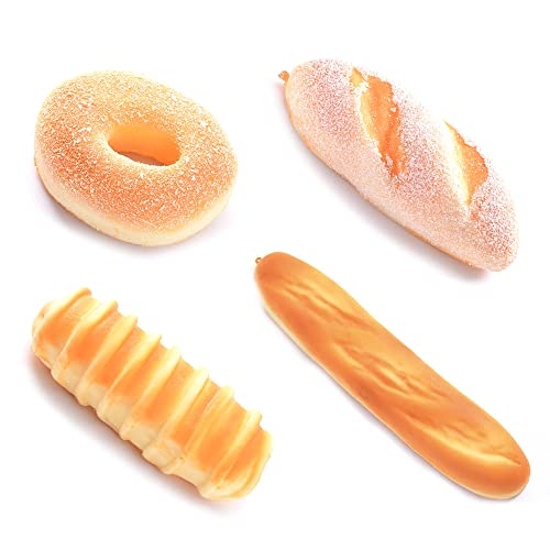 YANRU 4 Pcs Fake Bread, Brot Dekoration, Simulation Brot, Baguette, Donut, Imitations, Ornament, Dekoration für Bäckerei, Schaufenster, Home Party, Foto-Requisiten (1)