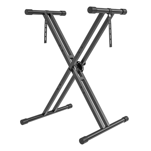 GLEAM Keyboardständer - Robuste Doppel-X-Bauart mit Verstärkungsriemen Für 54-88 Tasten Digitalpianos, DJ-Mixer, Plattenspieler, Synthesizer & MIDI-Keyboards Maximallast: 100LB (45KG)