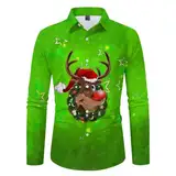 Hemd Herren Langarm Weihnachten 2024 Weihnachtshemd Lustig 3D Druck Hawaii Hemden Slim Fit Freizeithemd Revers Button Up Christmas Shirt Männer Funky X-Mas Hawaiihemd