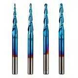 Genmitsu 4 Stück 2-Nuten- Kugelkopffräser mit konischer Spitze, Vollhartmetallfräser mit Nano Blue-Beschichtung, R0,25mm-1,0mm, 3,175mm (1/8 Zoll) Schaft, TB04A