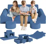 Spielsofa Kindersofa,14-Teilige Modulare Kinderspielcouch,Kindersofa aus Schaumstoff Bausteine,Spielsofa für Kinder & Kindersessel,Kuschelecke im Kinderzimmer,zum Spielen,Kreativsein,Schlafen (Blau)