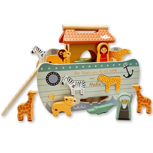 KIDSLINO Taufgeschenk Arche Noah Small Foot, Personalisiertes Holzspielzeug Arche, Geschenk Taufe, außergewöhnliches Taufgeschenk