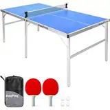 EasyPong® | Ping Pong Tisch Blauw | 182x91cm | Premium Qualität | Leicht zu transportieren | Stabil | Ideal für Outdoor & Indoor | 2 Schläger + 4 Bälle | Tischtennis | 100% Fun | OriginalCup®