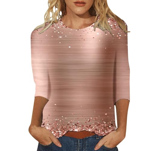 Glitzer Shirt Damen, Party Oberteil Damen, Bluse Funkelndes Drucken 3/4 Ärmel Festliches Oberteil Eleganter Glitzerbluse Stilvolle Tops Vintage Faschingskostüme Neujahrsgeschenke Klein