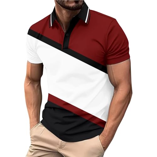 Poloshirt Herren Männer T-Shirts Sommer Kurzarm Poloshirts mit Knopfleiste Leichte Polo Shirts Atmungsaktives Golf Hemd Leichte Polohemd Oberteile Henley Freizeitshirt Sommershirts(Wine,XL)
