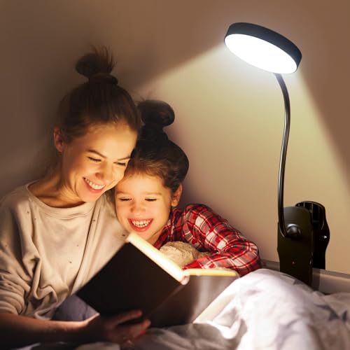 Leselampe Bett,5 Helligkeit+5 Farbe Klemmlampe Bett,400 Lumen Leselicht Buch Leselampe Kinder,36 LED Lampe Akku Lampe mit 1800mAh Batterie,Buchlampe LED Leselampe Buch Klemme,Bettlampe Klemmleuchte