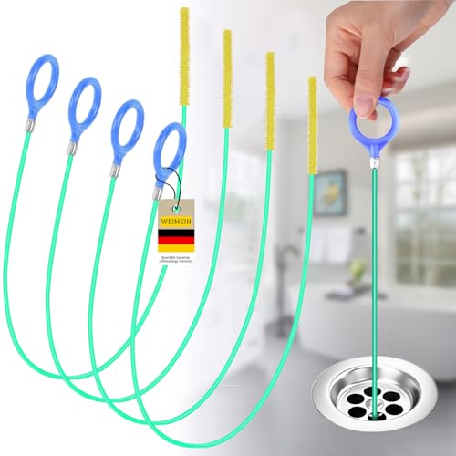 Abflussreiniger Spirale 4 Stück,Abflussspirale Reinigungsschaken Sticks,90CM Anti-Bruch-Stahl mit Nylonbeschichtung,Abflussreiniger und Haarfänger für Badewanne Abwasserkanäle Waschbecken (Grün)