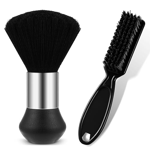 Barber Neck Duster Brush Set - Soft Barbier Neck Duster with Barber Trimmer Cleaning Brush, Professional Barbier Dusting Hairbrush for Brushing Off Hair Around Neckline and Ears