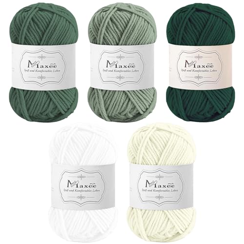 Maxee Häkelgarn 250g (50g*5 Farbe), Acryl Wolle Zum Stricken, Garn zum Häkeln und Stricken, Hand Knitting Yarn Set, Handstrickgarn Baumwollgarn für Häkeln, Wolle zum Stricken und Kunsthandwerk