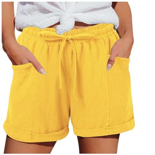 Generisch Cargo Shorts Herren Sommer Frauen Gerade Bein Casual Hosen Hohe Taille Sport Lose Shorts Lässige Mode Hosen Jungen Shorts 92 (Yellow, L)