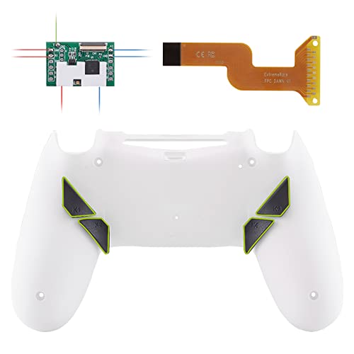 eXtremeRate Konfiguriert Dawn Remap Kit für ps4 Controller, DIY-Ersatz Hülle Rücken Gehäuse Case&Upgrade-Board& 4 Back Paddles Buttons Set für ps4 JDM-040/050/055(Schnee Weiß)