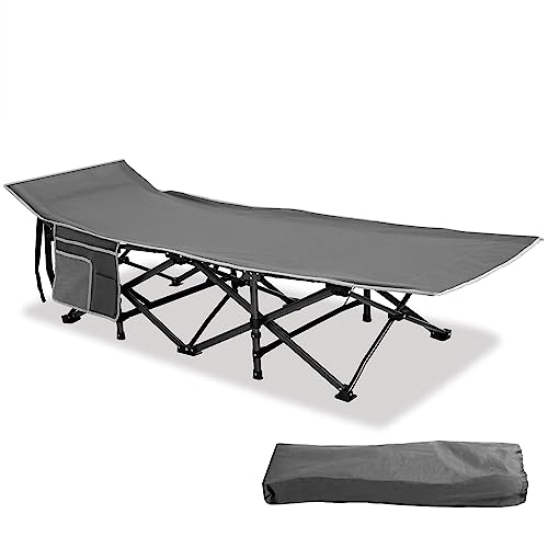 HIGH POINT SPORTS Feldbett Klappbar Campingbett Faltbar XL Campingliege leicht mit Seitentasche Feldbetten für Camping, Outdoor, Indoor, Grau