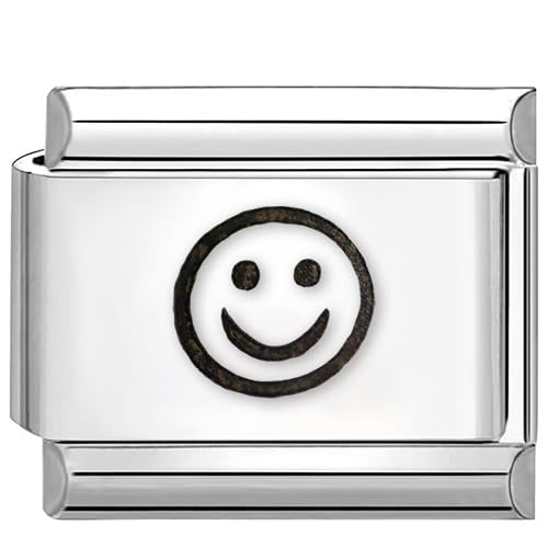 Quiges - 9mm Italian Style Charm Modul Edelstahl Smiley für Italienische Armbänder