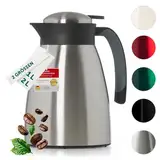 Blumtal Thermoskanne 1l - BPA-freie Teekanne mit Quick Tip Verschluss - auslaufsichere Kaffeekanne thermo für langanhaltende Isolation/Thermoskanne Tee - Kaffekanne - Tee Thermoskanne Edelstahl Silber