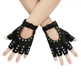 Capaneus 1 Paar Punk Handschuhe Fingerlos,Fingerlose Handschuhe Damen und Herren,Fingerlose Handschuhe Damen Leder,Nieten Handschuhe für Karneval,Cosplay,Themenparty