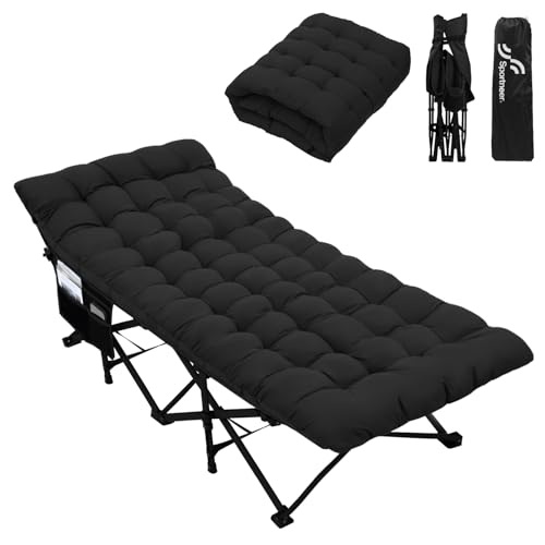 Sportneer Feldbett mit Matratze, Klappbett Breite 71cm Tragfähigkeit 204KG Gästebett Campingbett Feldbett Mit Aufbewahrungstasche für Erwachsene Outdoor Indoor Garten Camping Reisen (schwarz+schwarz)