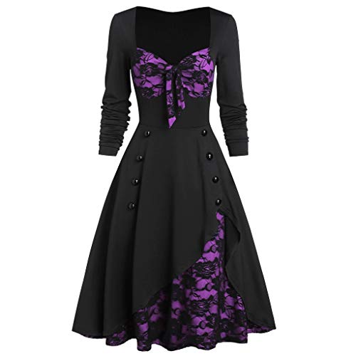 Alueeu Damen Renaissance Kleid Lang Große Größen Dirndl Mittelalter Kleid Kleidung Vintage Party Festlich Festival Outfit Gothic Kleid Halloween Kostüm Prinzessin Ballkleid, Lila, 5XL
