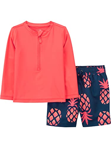 Simple Joys by Carter's Baby-Jungen Swimsuit Trunk and Rashguard Rash-Guard-Set, Korallenorange/Marineblau Ananas, 12 Monate