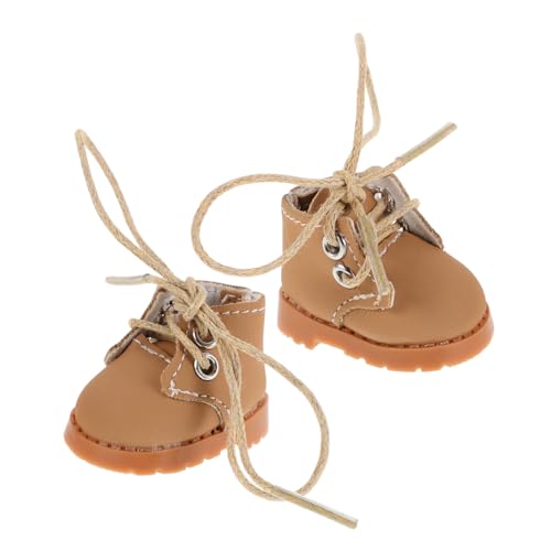 Toyvian 1 Paar Mini-puppenschuhe 3 8 cm Puppenhaus- Weiches Kunstleder Mit Schnürsenkeln