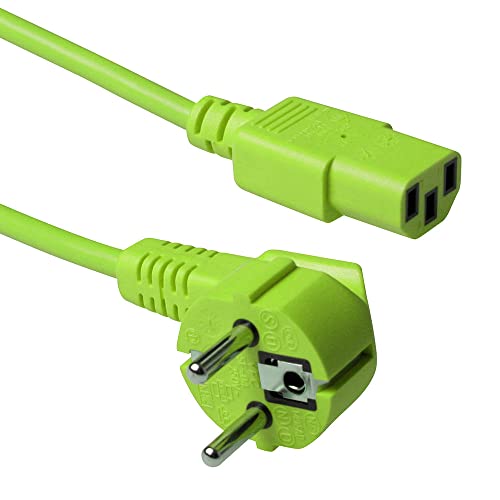 ACT Kaltgerätekabel 3m, C13 Kabel, PC Stromkabel, CEE 7/7 auf C13 3 Pin – Schutzkontakt gewinkelt - AK5139 Grün