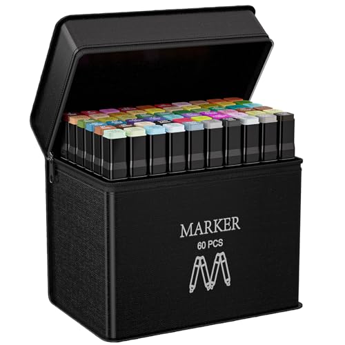 AOMEES Filzstifte 60+4 Farben Marker Set, Alkohol Permanenter Marker Set,Graffiti Stifte Fettige Marker 2 Sekunde Schnell Trocknende, Twin Tip Marker Stifte Set für Manga, Malerei, Zeichnung