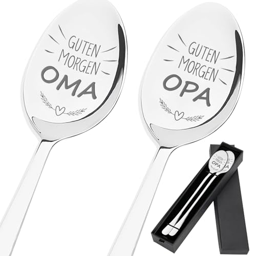 Oma und Opa Geschenke, 2 Stück Kaffeelöffel mit Gravur für Beste Oma und Opa Geschenke, Geschenke für Oma und Opa, Edelstahl Löffel, Geburtstagsgeschenk Weihnachtsgeschenke Geschenke für Oma und Opa