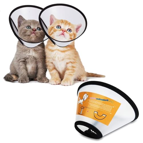 2 Stück Halskrause Katze, Halskrause für Hund Haustiere Schutzhalsband Kegelhalsbänder aus Kunststoff, Leichter Elisabethanischer Kragen, Kegel Einstellbar Halskrause für Katzen kleine Hunde