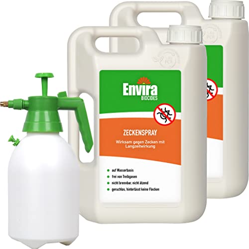 Envira Zecken-Spray - Anti-Zecken-Mittel Mit Langzeitwirkung - Geruchlos & Auf Wasserbasis - 2x 2L + 2L Drucksprüher