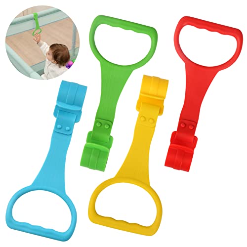 JoyLife Ringe für Kinderbetten, 4 Stück Ringe Baby Hand Ringe Griff Abnehmbarer Handringe für Baby Kleinkind für Beinübung Aufstehen Übung in Kinderbetten Reisebetten (Größe groß)