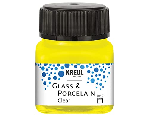 KREUL 16291 - Glass & Porcelain Clear gelb, im 20 ml Glas, transparente Glas- und Porzellanmalfarbe auf Wasserbasis, schnelltrocknend, glasklar