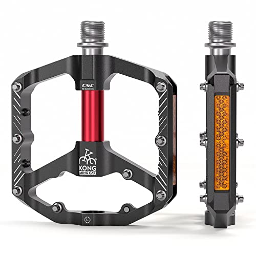 KADACHA Fahrradpedale,Plattformpedale mit Reflektoren, Leichtgewichtige Anti-Rutsch MTB Pedale, CNC Aluminium für Mountainbike, Rennrad, Trekkingrad (Schwarz)