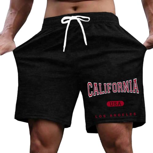 Man Shorts für Herren, leichte Sommerkleidung mit Buchstabendruck Alltags- Freizeitaktivitäten Leggins Herren(Schwarz,3XL)