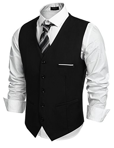 COOFANDY Herren Weste Anzugweste V-Ausschnitt Slim fit Formale Hochzeit Einfarbige Elegant Herrenwesten Business Party Smoking Weste Schwarz S