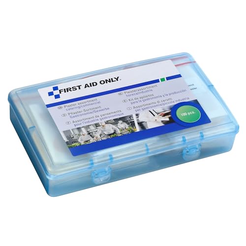 First Aid Only Pflasterset Gastronomie/Gewerbe (100 Stück) | 100 Pflaster in verschiedenen Größen und Formen in wiederverschließbarer Pflasterbox | P-10026