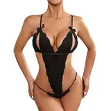 Knappes Oberteil Damen Sexy Dessous Set Bodysuit 1 Stück Unterwäsche Netzkleider Damen(Schwarz,3XL)