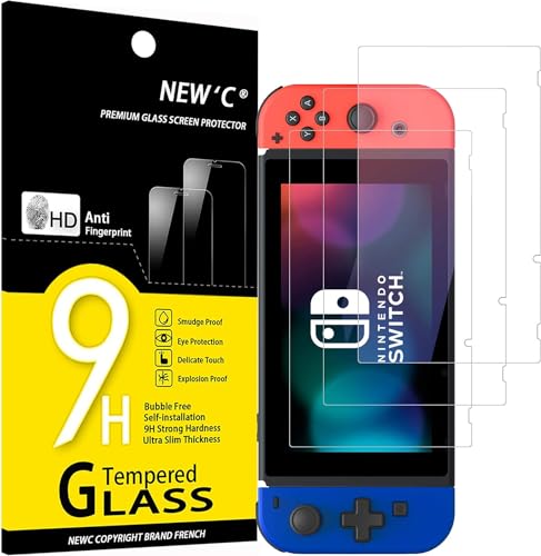 NEW'C 3 Stück für Nintendo Switch für Panzerglas, Frei von Kratzern, 9H Härte, HD Displayschutzfolie, 0.33mm Ultra-klar, Ultrabeständig
