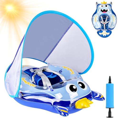 YOOHBERRYS Schwimmring Baby mit Abnehmbarem Sonnendach, Baby Schwimmhilfe mit UPF50+ UV-Schutz, Schwimmreifen Lustiges Wasserspielzeug, für ab 6-36 Monate (blau)