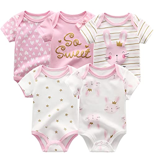 Chamie Newborn Baby Bodysuit Kurzarm für Baby Jungen und Mädchen 0-12M, 5er Pack