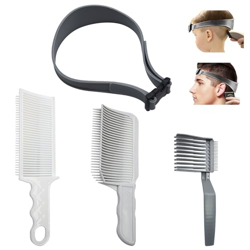 4 Stück Haarschneide Hilfe, Haarschneidekamm Set für Männer, Verstellbare Haarschneide Schablone, Gebogenes Silikon Haarschnittband Geeignet für Haare Selber Schneiden